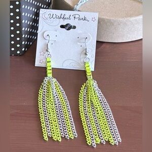 Fringe Neon Green and Silver Linear Earrings